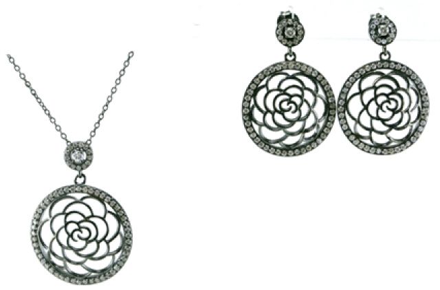 Leaf Shape Design of Earring & Pendant 925 Sterling Silver Jewelry Set (S3285)